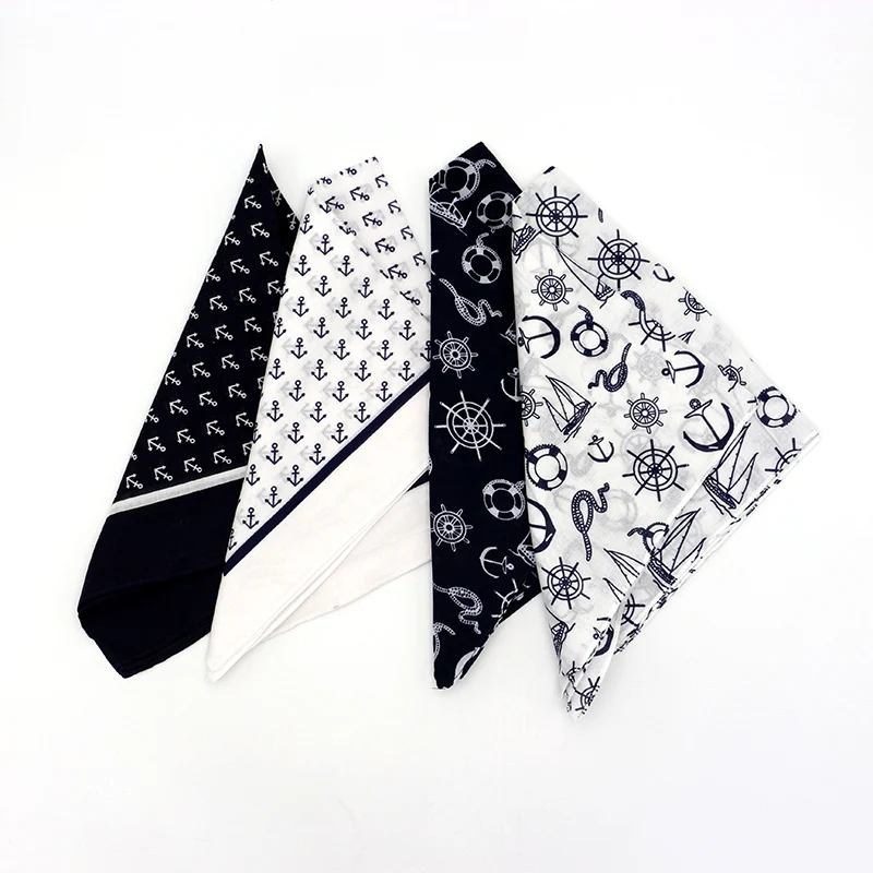 Sailor Sea Anchor Print Bandanas Cotton White Blue Men Pocket Square Ladies Headband Head scarf Neckerchief Headwear