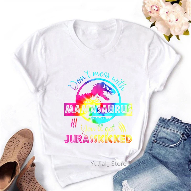 

Watercolor Dont Mess With Mamasaurus You'Ll Get Murasskicked Graphic Print Tshirts Women T Shirt Femme T-Shirt Female