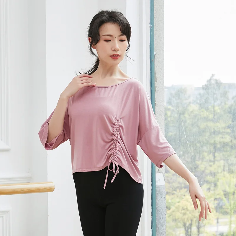 2021 frauen Frühling Sommer Mid Sleeve Latin Dance Frau Modalen Training Hemd Weibliche Dancewear Moderne Tanzen Elegante Praxis Top