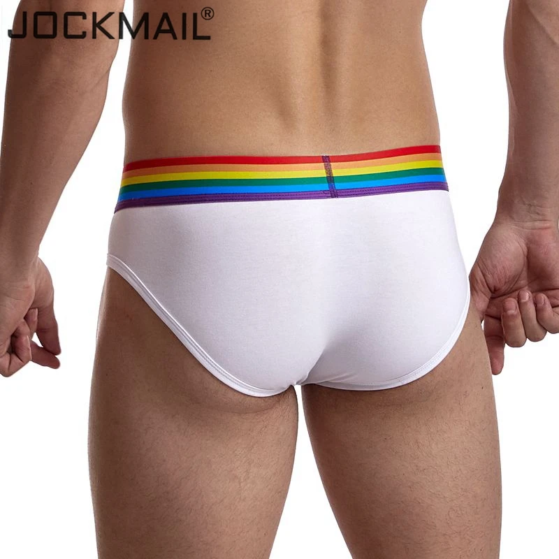 JOCKMAIL Men\'s Underwear Briefs Cotton Low Rise White Black Soft Underpant,Rainbow Sexy Gay Men Underwear Mesh Transparent Slip