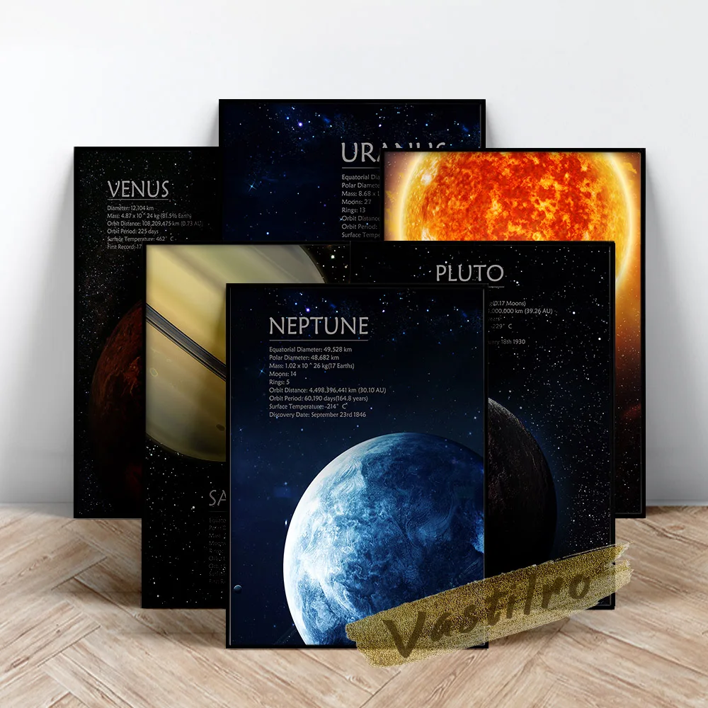 

Venus Neptune Pluto Saturn Sun Uranus Poster, Astronomical Science Planet Nursery Wall Picture, Solar System Planet Art Prints