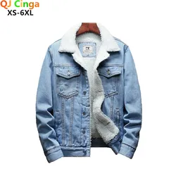 2026 Men Blue Winter Jean Jackets Outerwear Warm Denim Coats, Asian Size Wool Liner Thicker Jaqueta Black Thick Overcoat 6XL