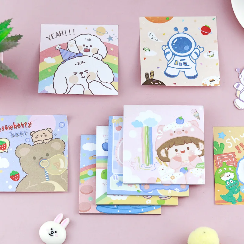 Bloc de notas de dibujos animados creativos, dibujos animados, lindo astronauta, oso de fresa, notas adhesivas, notas adhesivas, premios de