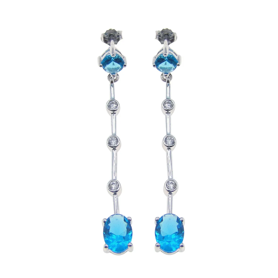 Matched Blue Zircon Gold Princess Dangle Earrings at 1stdibs