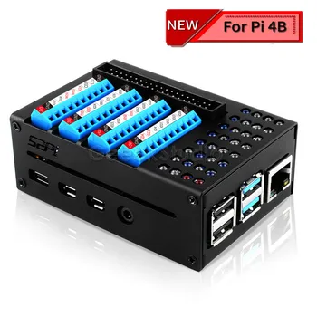 Raspberry Pi 4 Model B Black Metal Case GPIO Terminal Expansion Board LED Indicators with Aluminum Heatsink for RPI 4B