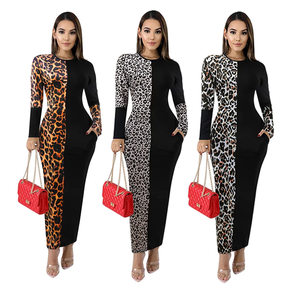 Sexy Leopard Print Dresses for Women Party Autumn Winter Womens Long-sleeved Dress Fashion Long Sleeve Free Shipping Plus Size