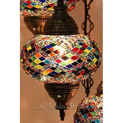 LaModaHome 40 + Unique Colors, 2020 Customizable Chandelier 5 Globes + Free 5 Bulbs, stunning Mosaic Turkish Lamp Moroccan Light