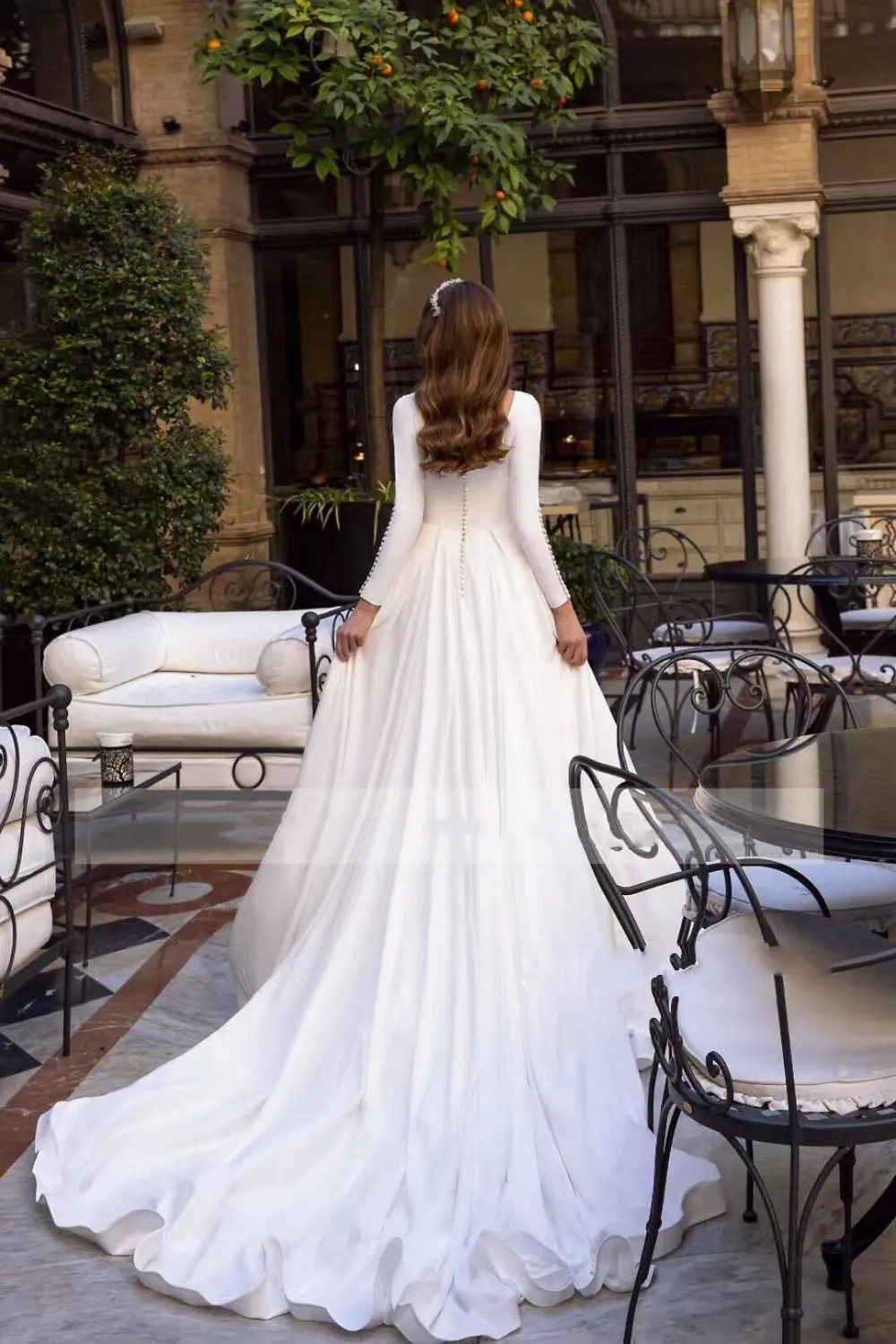 Modest Scoop Long Sleeves A-Line Wedding Dresses Garden Long Bridal Gowns Custom Made Formal White Robe De Mariee Simple