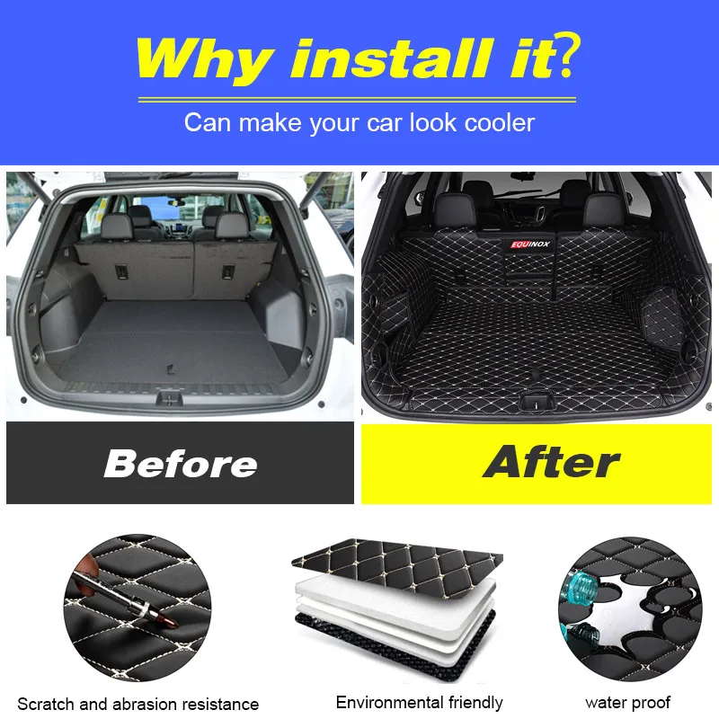 Vtear Rear Trunk Mat Decoration Carpet Anti-Kick Anti-Dirty Pad Accessories Car Floor Cover Interior Parts For Chevrolet Equinox