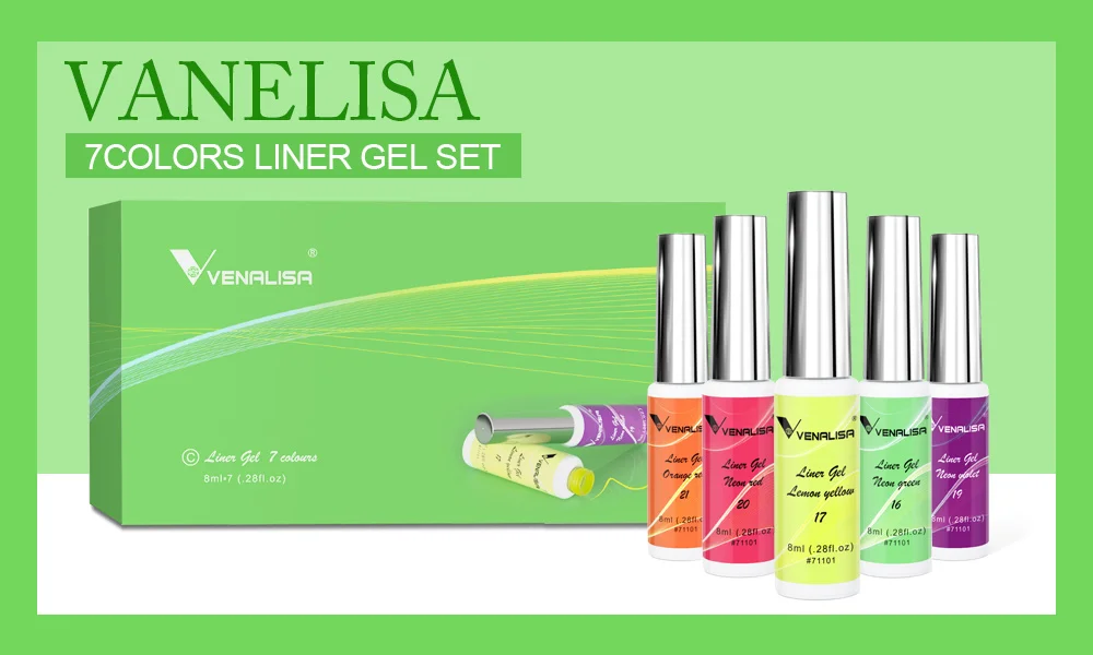 7 farbe Kit Venalisa Liner Gel 8ml Französisch Gel Nagel Farbe Gel Polish UV LED Malerei Gel Nail art design Wunderschöne Glitter Farbe – Detail 11