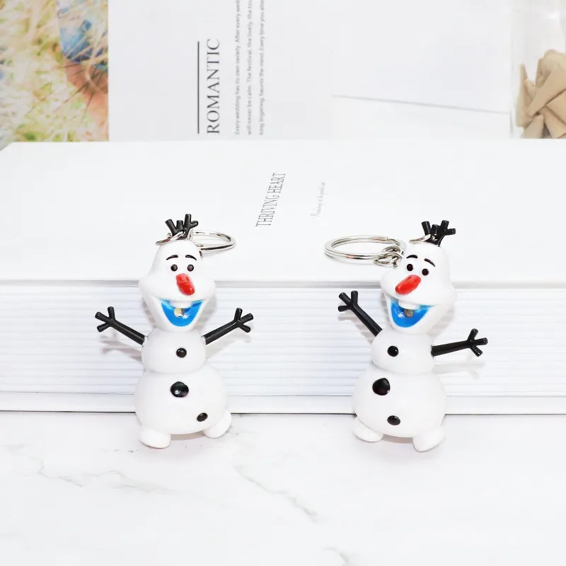 LED Light Sound Disney Olaf Keychain Model Toys ABS Snowman Figure Pendant Key Ring Birthday Gift