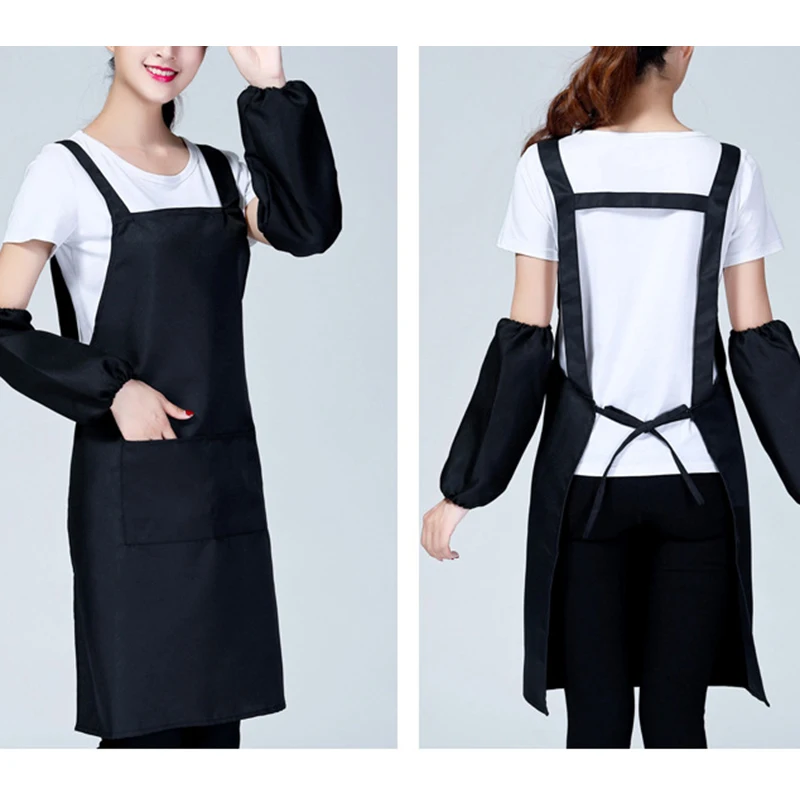 Fashion Simple H-type Shoulder Apron Unisex Black Apron Kitchen Work Garden Doble Sided Two Pocket Cover Smock Kitchen Cleaning