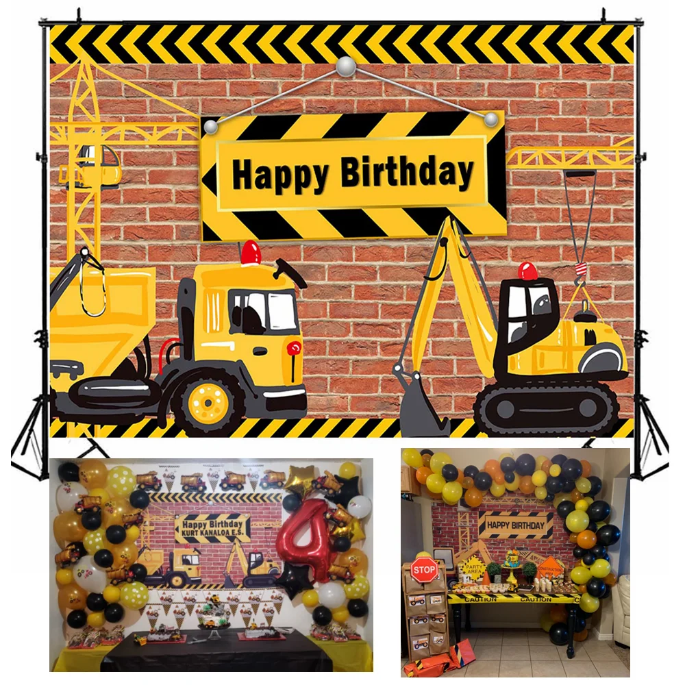 MOCSICKA Boy Birthday Backdrop Photography Construction Excavator Truck Birthday Party Photo Background Baby Shower Decor Studio