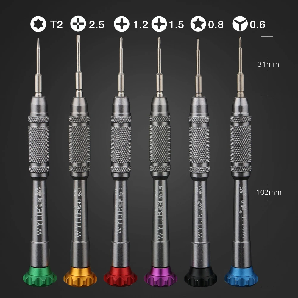 6Pcs WYLIE Aluminum Screwdriver High-Precision Screwdriver For Mobile Phone Computer Repair Disassembly Bolt Hand Tool Set