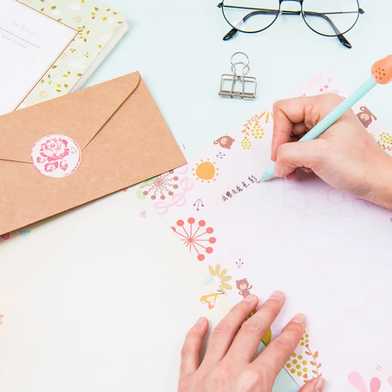 Romântico e bonito flor letra papel a4 retrô criativo carta de amor conjunto de papel 8 folhas/pacote de convite de papel