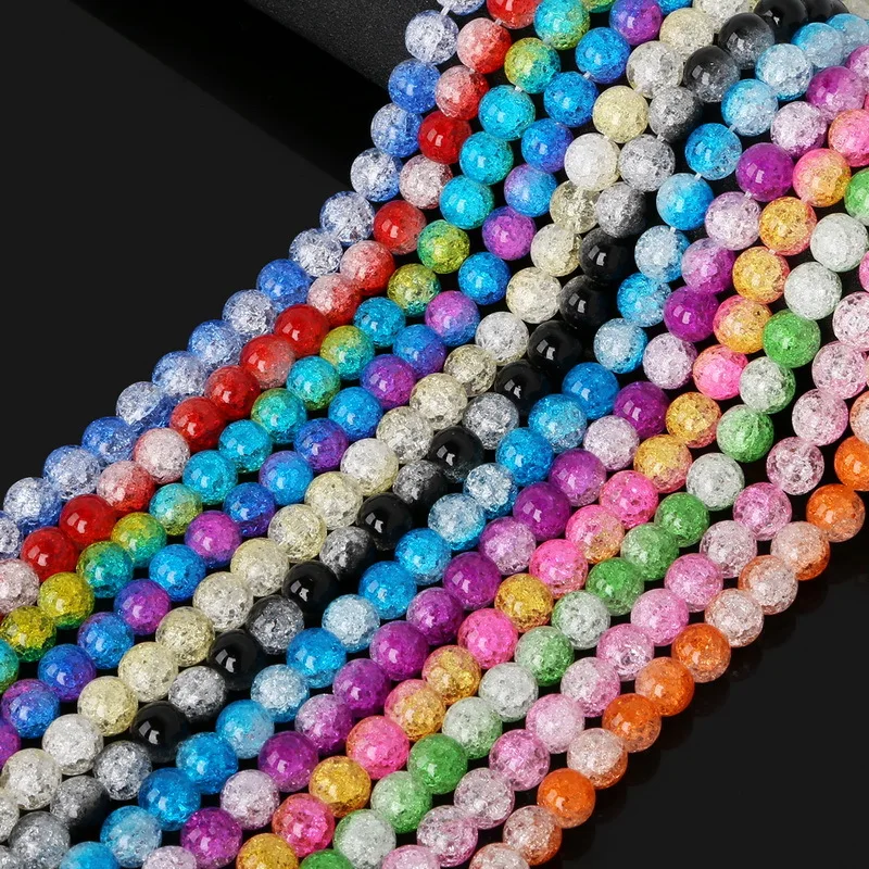 Wholesale 6mm/8mm/10mm Mixed Round Glass Snow Cracked Quartz Crystal Spacer Beads For DIY Necklace and Bracelets Jewelry Making