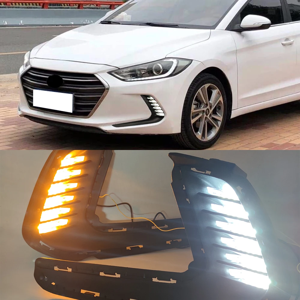 1 Set Auto Lighting Led DRL Fog Lights Cover Daytime Running Light turn signal Foglamp For Hyundai Elantra 2016 2017 2018