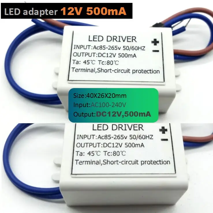 

MR16 Mini LED adapter AC/DC Adapters 6W DC 12V 500mA Driver