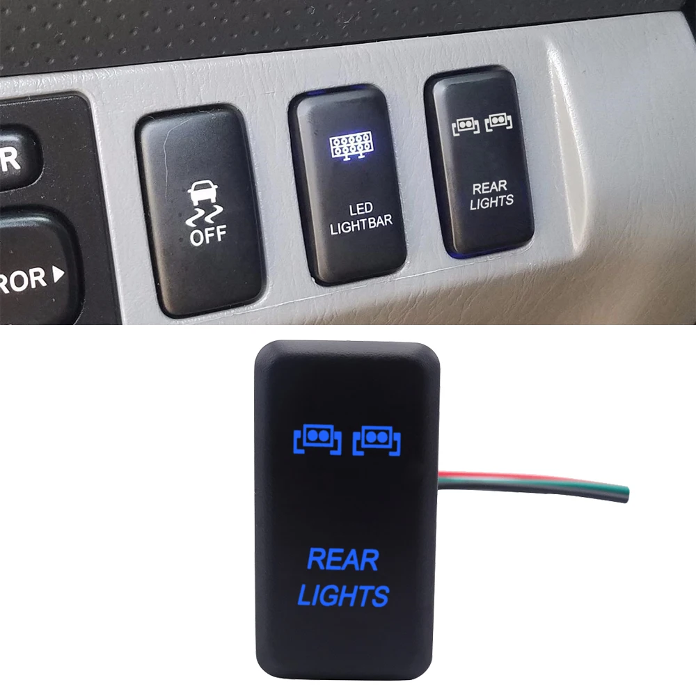 Wsen Push Button with Rear Lights Symbol Blue Backlight ON-Off with Connector Wire Kit Fit For Toyota Tacoma Tundra 4Runner