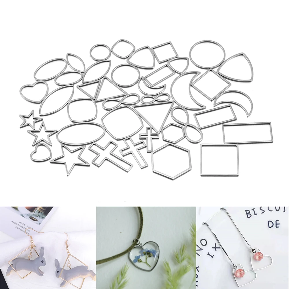 30pcs Hollow Stainless Steel Geometric Bezel Frame Charms Pendants Earring Decoration For DIY Necklace Jewelry Making Findings S