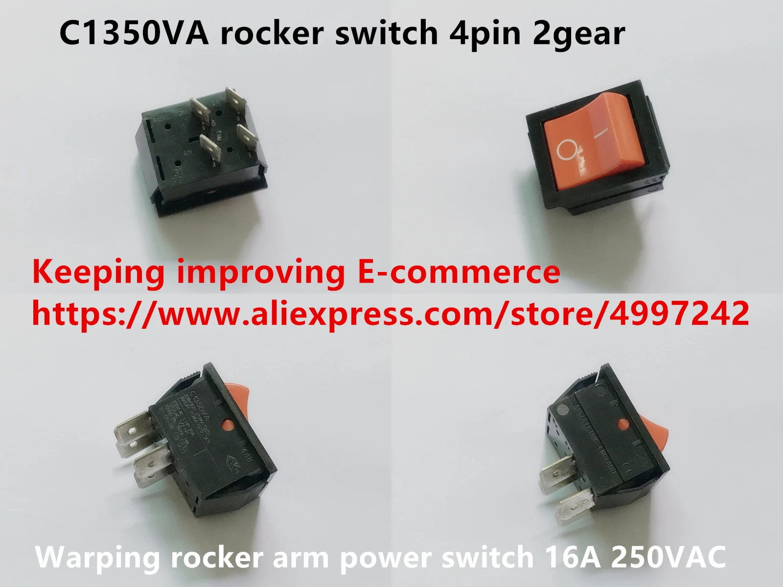 

Original new 100% C1350VA rocker switch 4pin 2gear warping rocker arm power switch 16A 250VAC