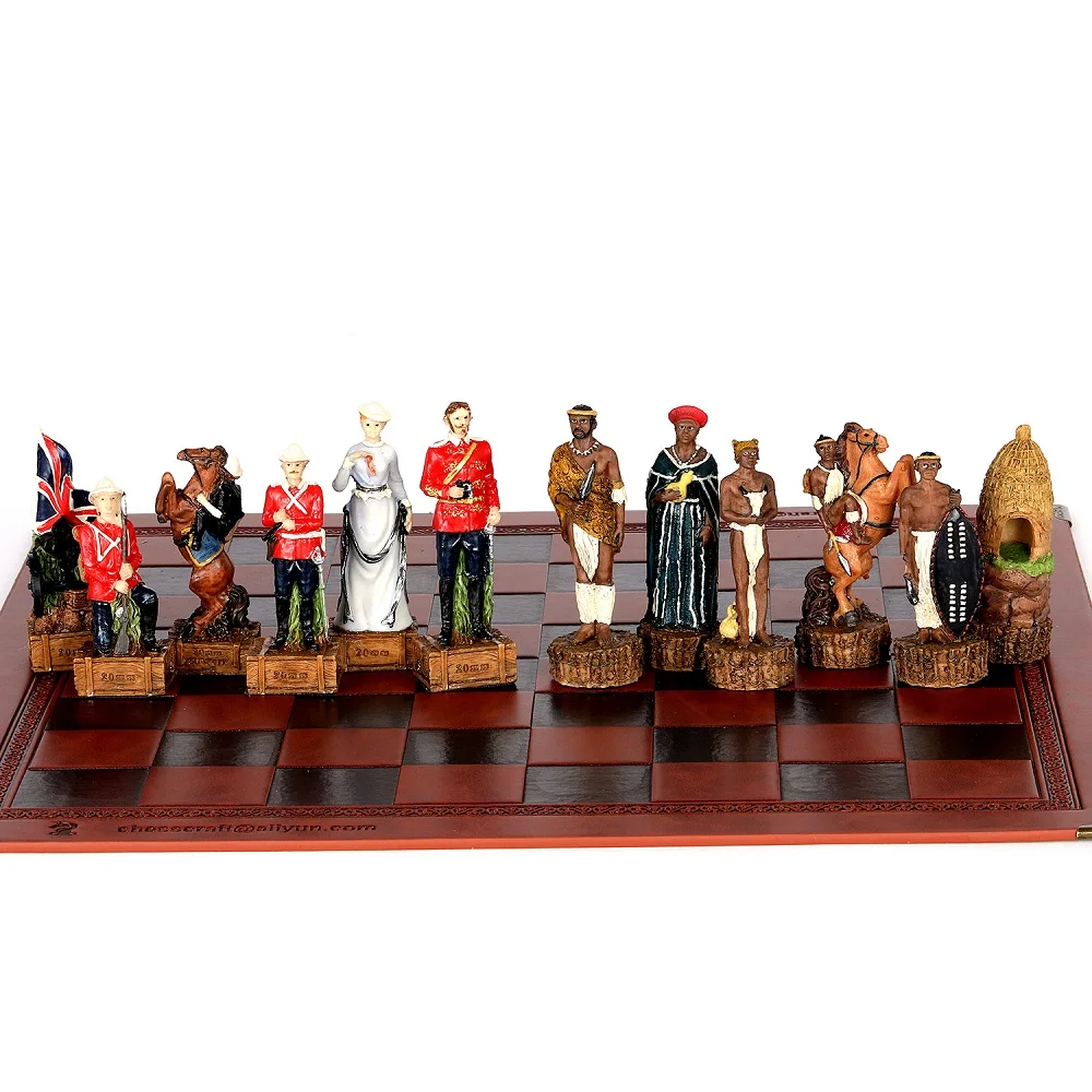 

Chess Set With 32 African Zulu War Chess Pieces Paired With Leather Embossed Leather Board And Wooden Board 2 Choice Luxury