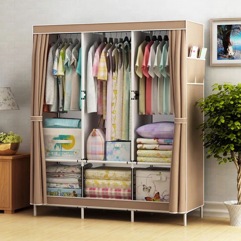 

Simple Cloth Wardrobe Fabric Steel Tube Assembly Closet Bedroom Clothes Hanging Storage Wardrobe Dormitory Storage Cabinet