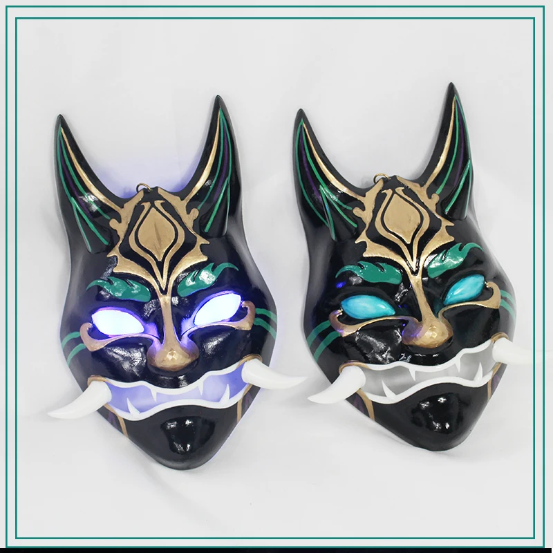 Accessoires lumineux de Cosplay de jeu Genshin Impact pour Halloween, masque lumineux de 25CM, Yasha XIAO, Anime en résine, cadeaux pour enfants