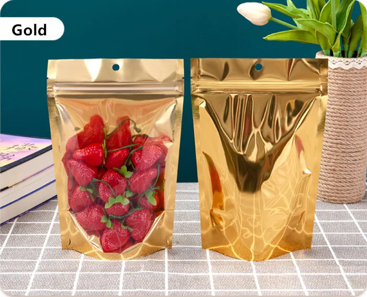 100pcs Stand Up Clear Front Plastic Zip Lock Bag Resealable Wedding Snack Sugar Coffee Cereals Corn Spice Gifts Storage Pouches