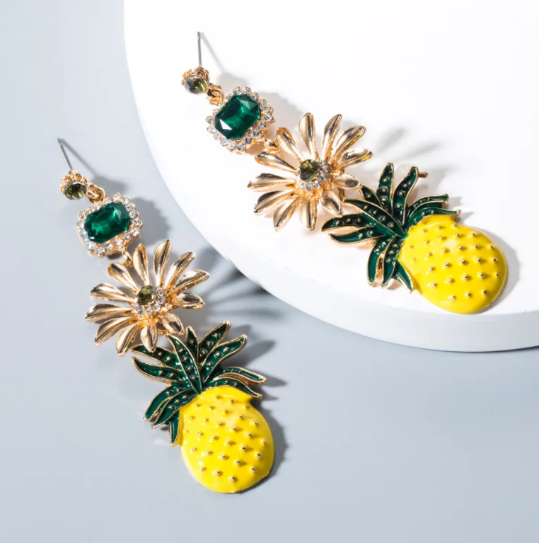 

Free Shipping HER033 50Pairs/lot Alloy Floral Earring W Pineapple&Crystal Ear Nail Fashion Women Wearing Jewelry Wholesales