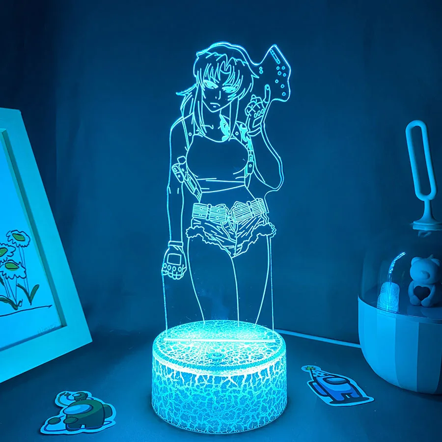 Anime Black Lagoon Revy 3D LED Neon Night Lights Birthday Gift for Friend Otaku Bedroom Table Decor Manga Black Lagoon Lava Lamp