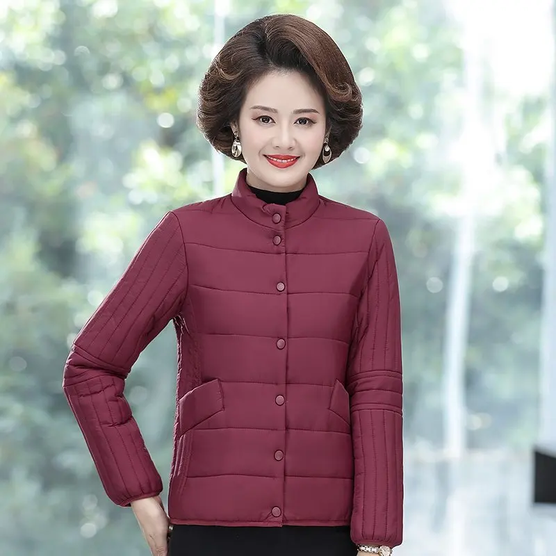 Parkas Nữ Nhẹ Áo Khoác Bóng Chày Mùa Thu Giữ Ấm Mùa Đông Ngắn Áo Tuổi Trung Niên Nữ Cotton Lót Áo Mẹ Cotton Áo Khoác