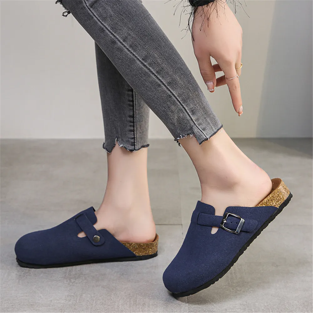 2024 Autumn Winter Men's Closed Toe Slippers New Suede Leather Flats Sandals For Male Garden Clog Slides Unisex Plus Size 35-45