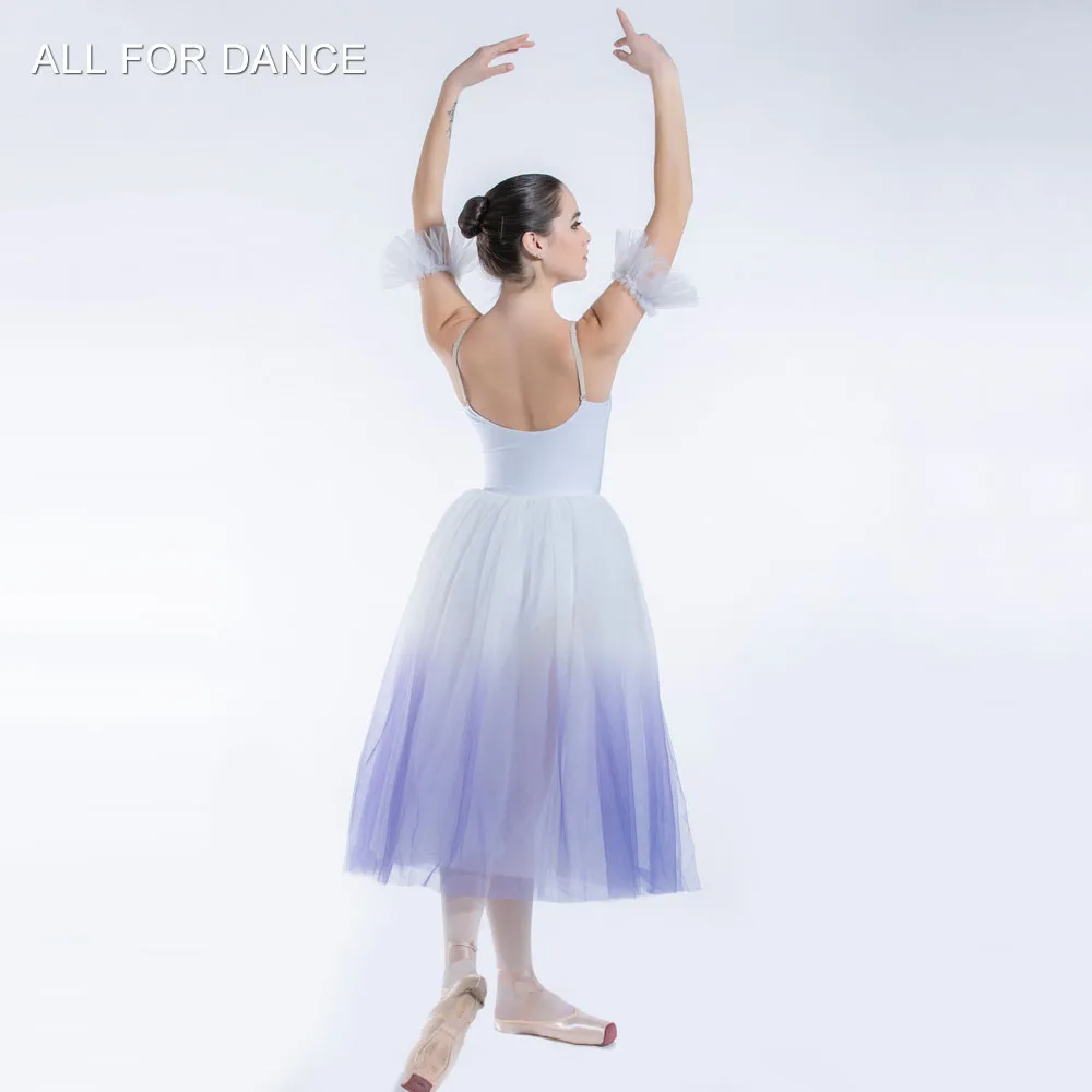 19335 Witte Spandex Lijfje Balle Tutu met Ombre Paarse Lange Rok Meisje & Vrouwen Stage Performance Ballet Kostuum Ballerina Tutu