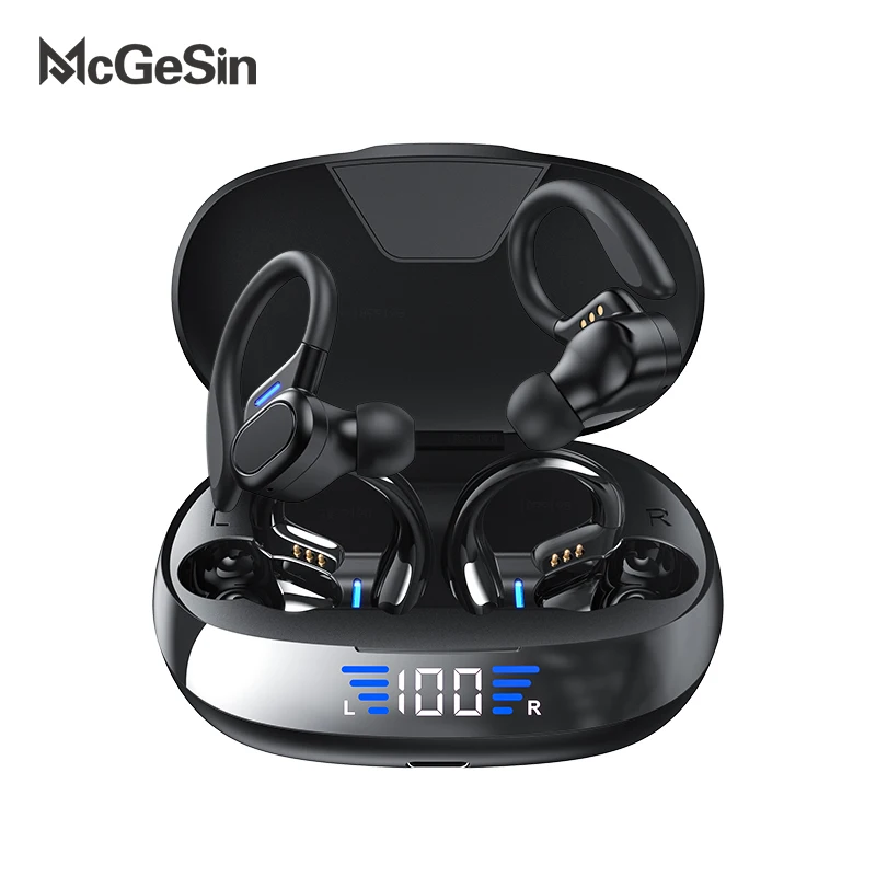 New Sport Headphones Wireless Bluetooth Earphones Touch Control LED Power Display Earbud Music Headset With 2600mAh Charging Bin