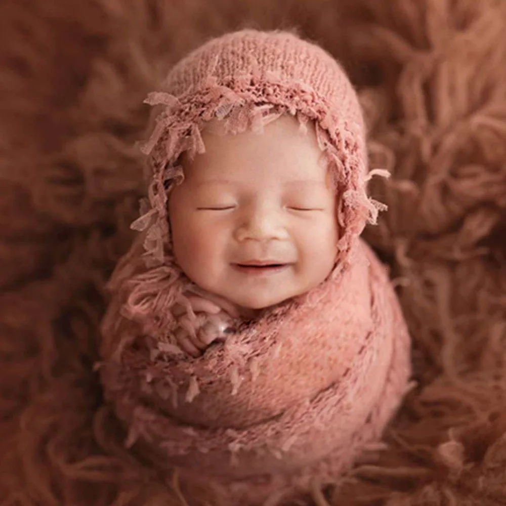 ❤️Newborn Photography Clothing Mohair Hat+Wrap 2Pcs/set Baby Photo Props Accessories Studio Shooting Infant Knitted Cap Wraps