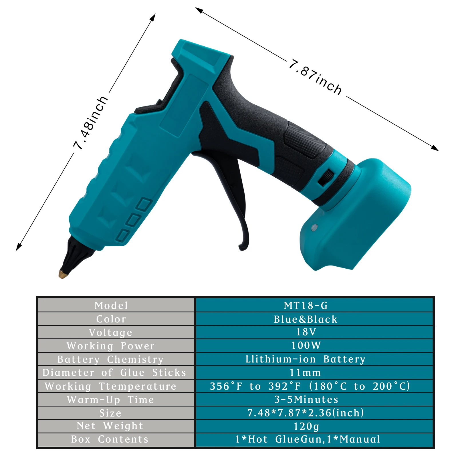 Pistola per colla a caldo senza fili da 100W per batteria Makita 18V LXT BL1830 BL1840 strumento di riparazione del calore elettrico fai da te a grandezza naturale (senza batteria)