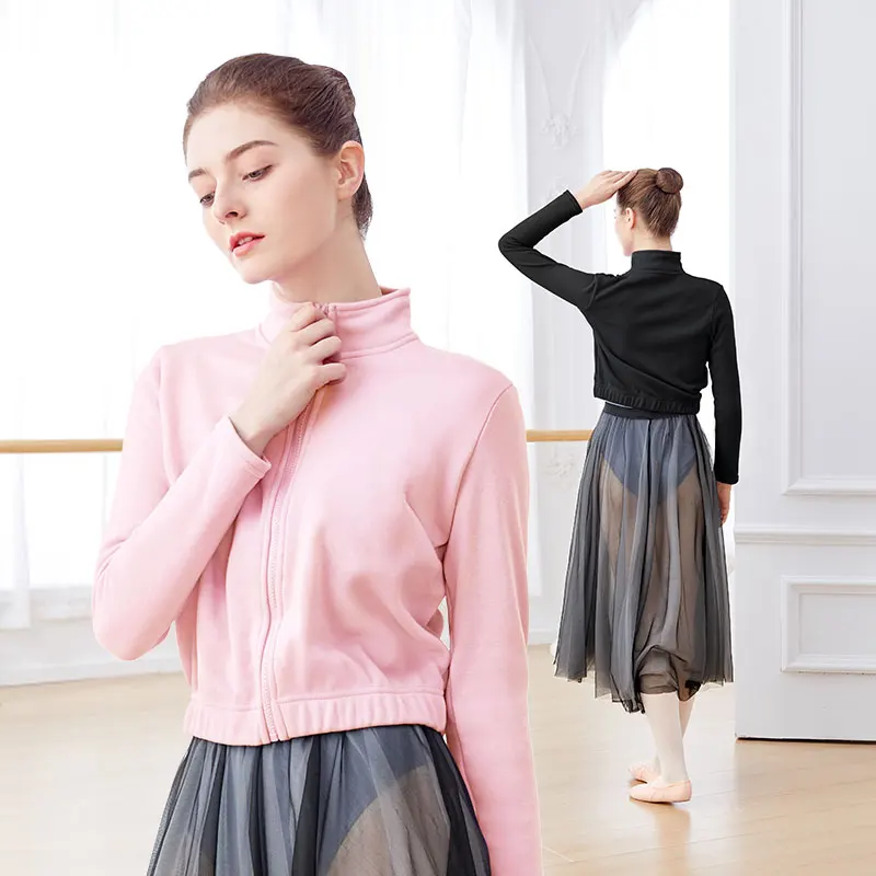 Ballet Top And Skirt Suits Woman Dance Zipper Cardigan Thicken Ballet Jacket Coat Clothing Tops Mesh Skirt Sets Outfit Dancewear