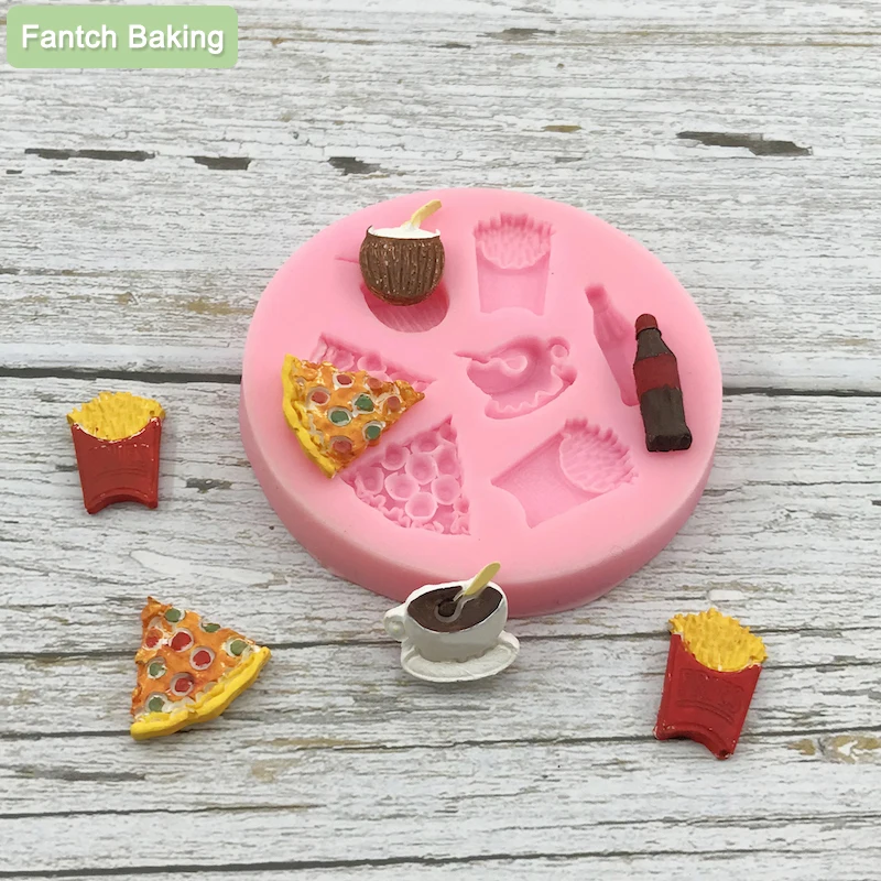 Chips Pizza Coffee Cola Food Theme Shape Silicone Fondant Cake Mold Cupcake Candy Chocolate Decoration Baking Tool Moulds FQ1726