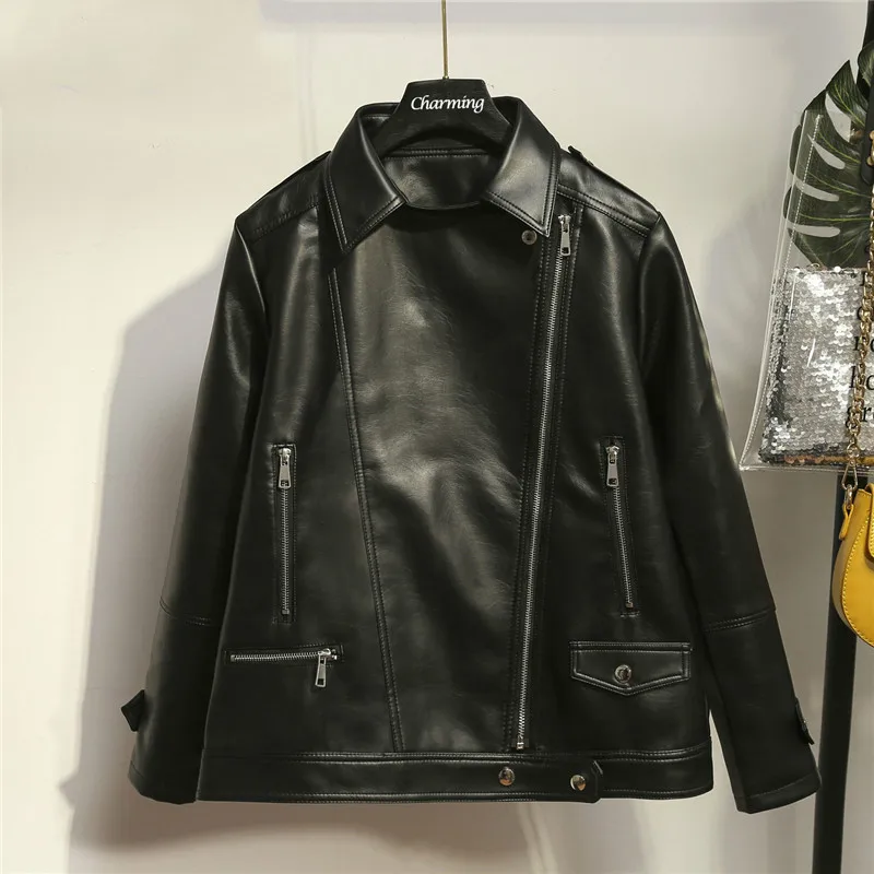 Pu Size Women's Plus Leather Coat Female Spring Autumn Oversize Casual Motorcycle Jacket B257 KJ5256