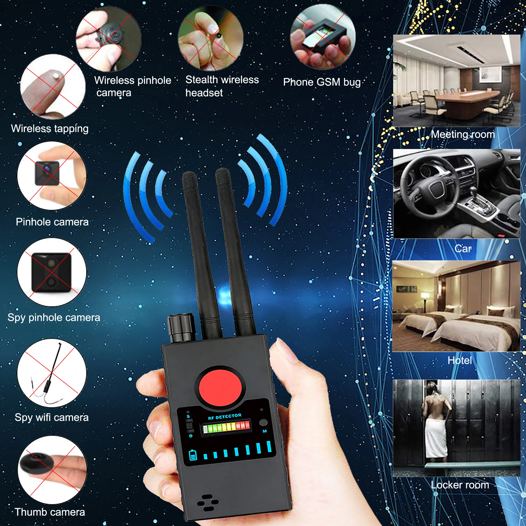 

G528 Anti-Spy Hidden Camera Detector Infrared Scanner Wireless RF Signal Detection GPS Tracker Detect WiFi GSM Audio Bug Scanner