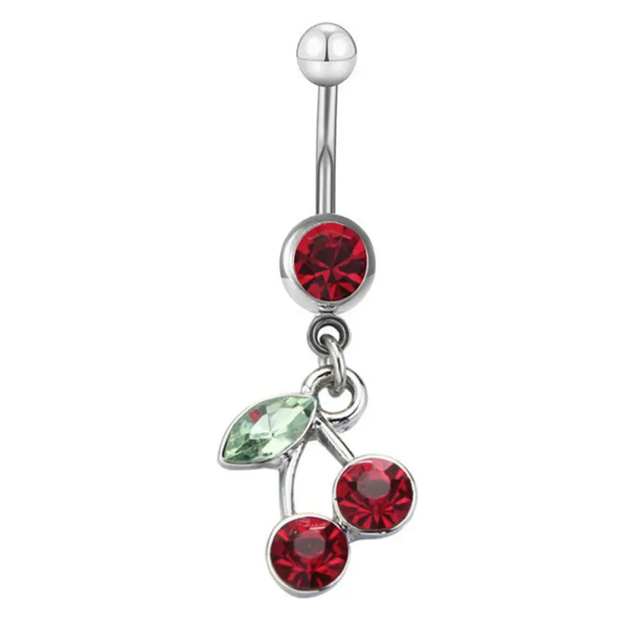 

1PC Crystal Cherry Belly Ring Romantic Navel Button Rings for Woman Gift Piercing Ombligo