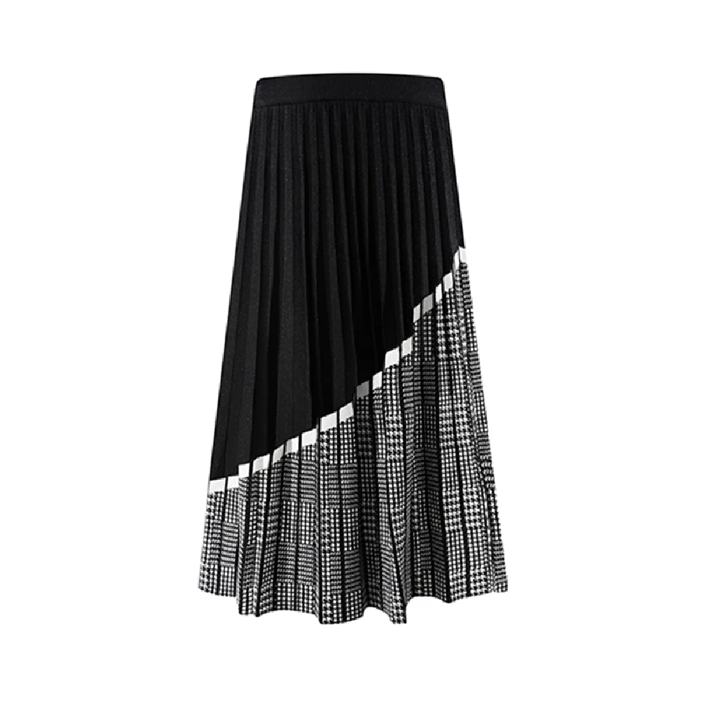 

Winter skirt High Quality Women's Fashion Houndstooth Midi Skirt Female High Waist Pleated Knitted Thick Black Warm Skirts