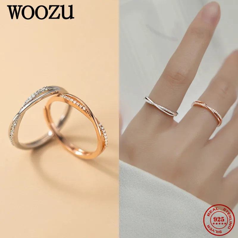 WOOZU French Simple Cross Letter X Pave Zircon Adjustable Finger Rings For Women Temperament Party 925 Sterling Silver Jewelry