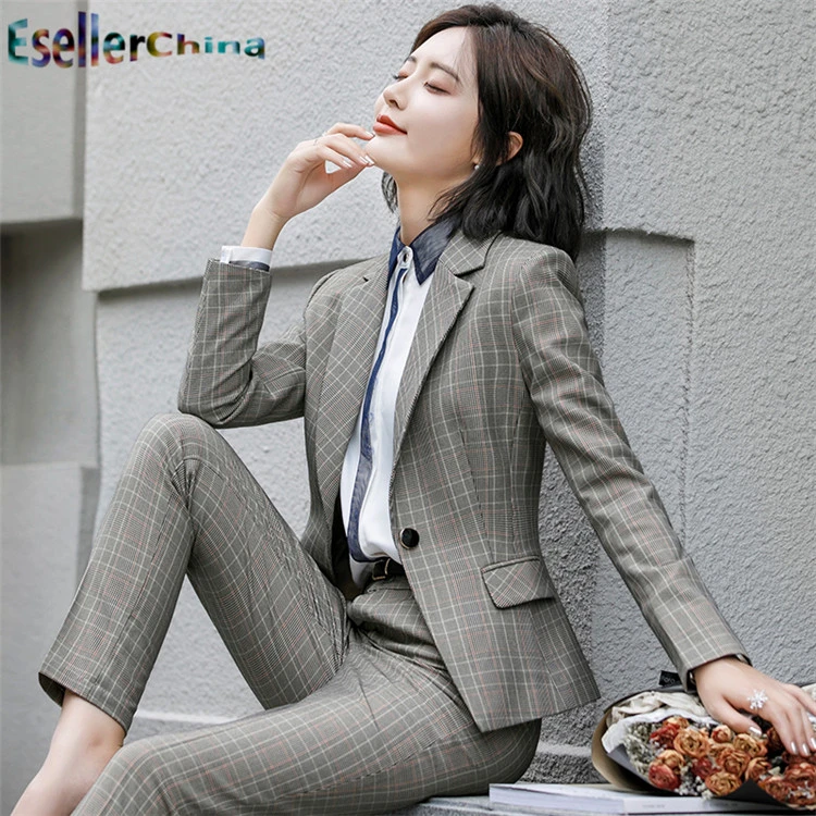 High Quality Fabric Elegant Paid Formal Women Pantsuits Professional Office Ladies Work Wear Trousers Set Blazers OL Styles