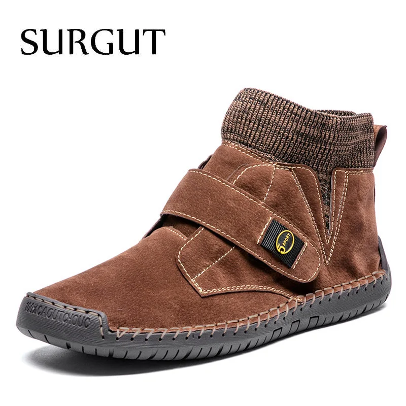 

SURGUT Plus Size Men Autumn Winter Boots Suede Leather Boots Top Quality Waterproof Fashion Winter Shoes Men Casual Ankle Boots