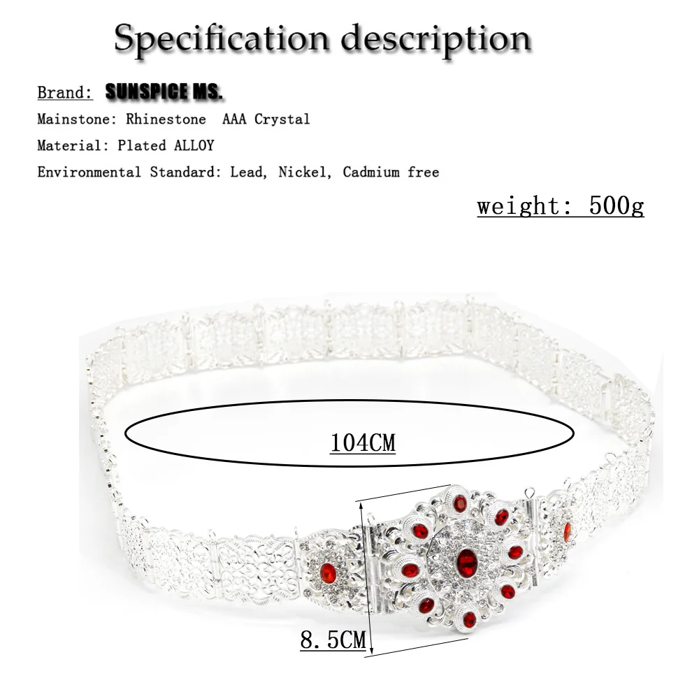 Sunspicems Crystal Moroccan Belt For Women Gold Silver Color Arabic Bridal Wedding Jewelry Algeria Dress Waist Chain Adjustable