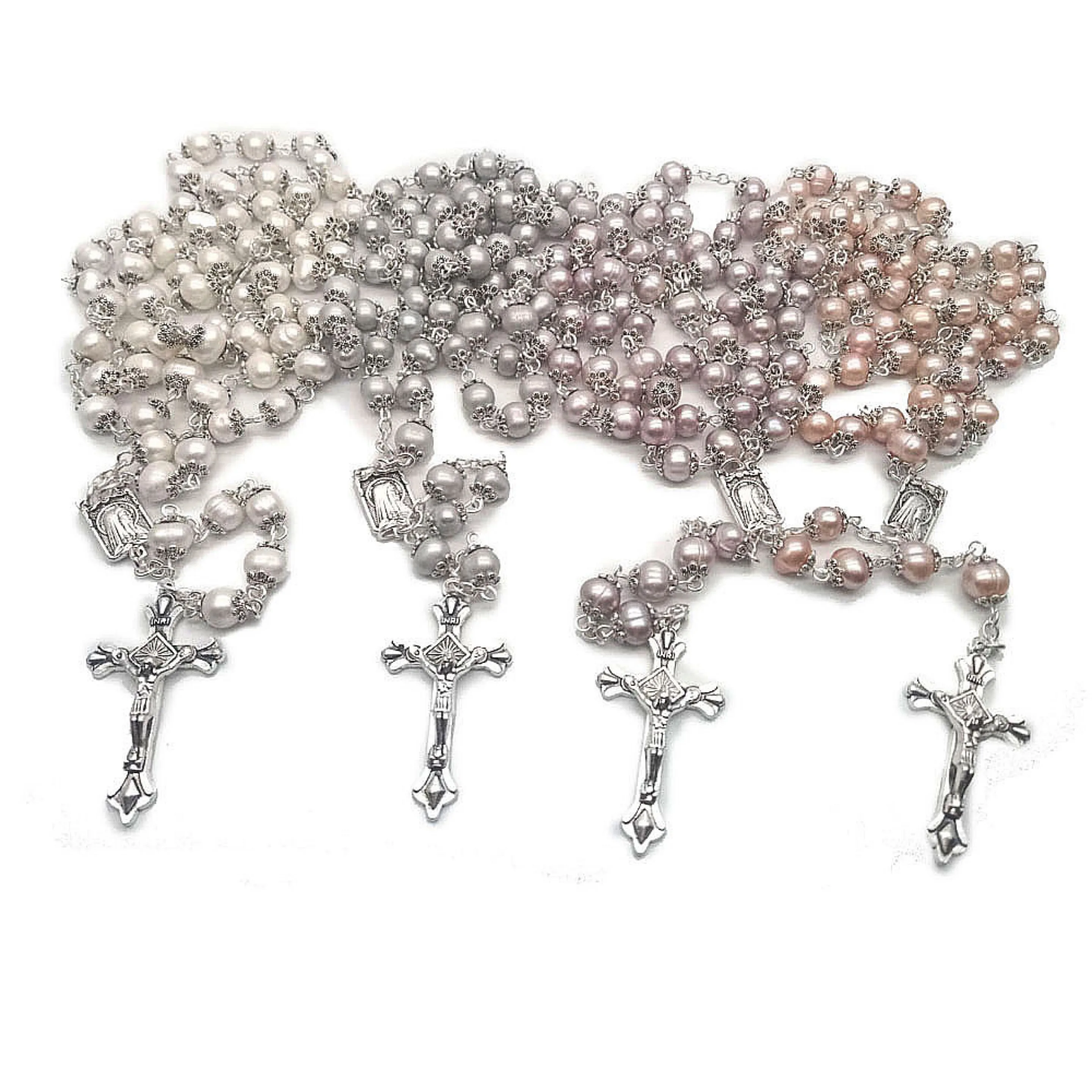 Hot Sale Natural Freshwater Pearl Rosary Necklace High-end Cross Christian Catholic Jewelry