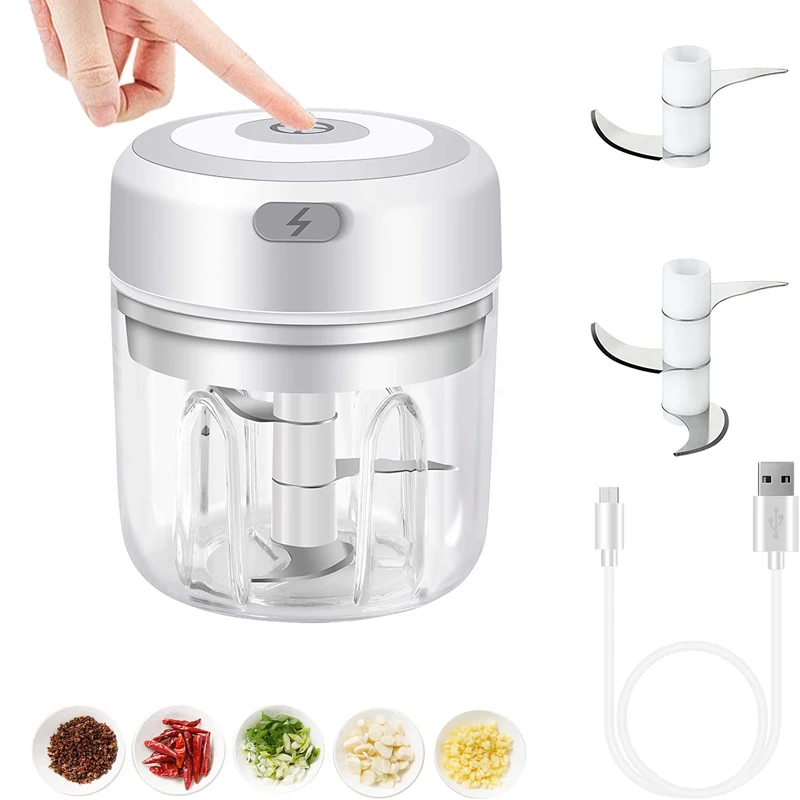 LMETJMA 100/250mL Mini Electric Garlic Chopper Powerful Garlic Mincer USB Charging Ginger Garlic Onion Meat Masher KC0432