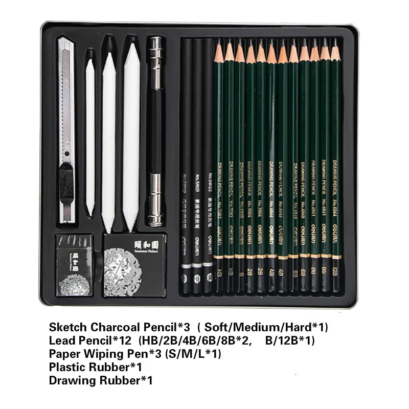 DELI Professional Sketch Pencils Set Sketching Art Set Charcoal Pencils Art Painting Drawing Pencil Professional Art Supplies